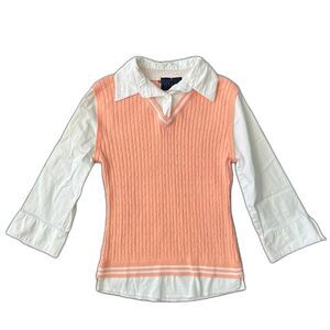 Star City peach layered sweater collared top